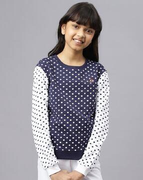 polka-dot round-neck pullover