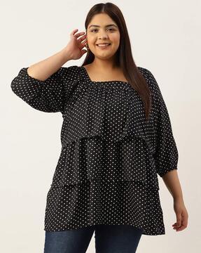 polka-dot square-neck tiered top
