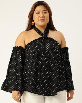 polka-dot top with neck tie-up