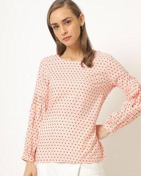 polka-dot top with pleated sleeves