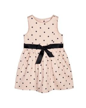 polka-dot a-line dress with bow tie-up