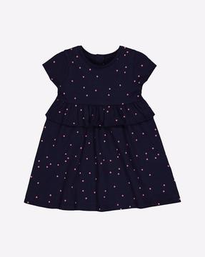 polka-dot a-line dress with ruffled panel