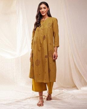 polka-dot a-line kurta set