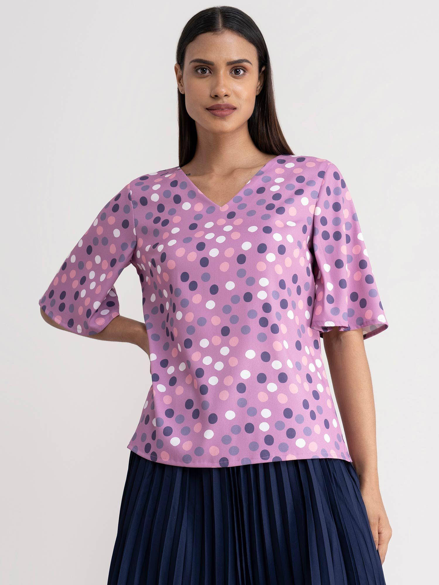 polka dot bell sleeve top - purple