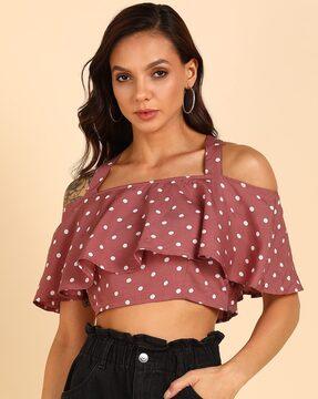 polka-dot blouson top