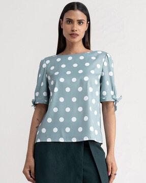 polka-dot boat-neck top