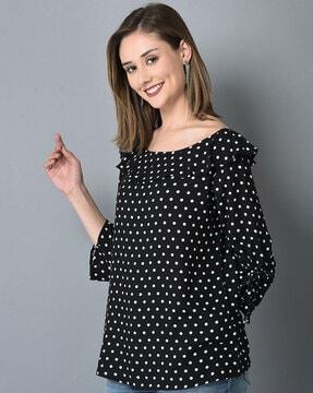 polka-dot boat-neck top