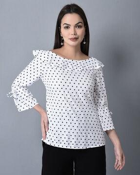 polka-dot boat-neck top