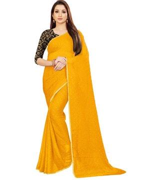 polka-dot chiffon saree