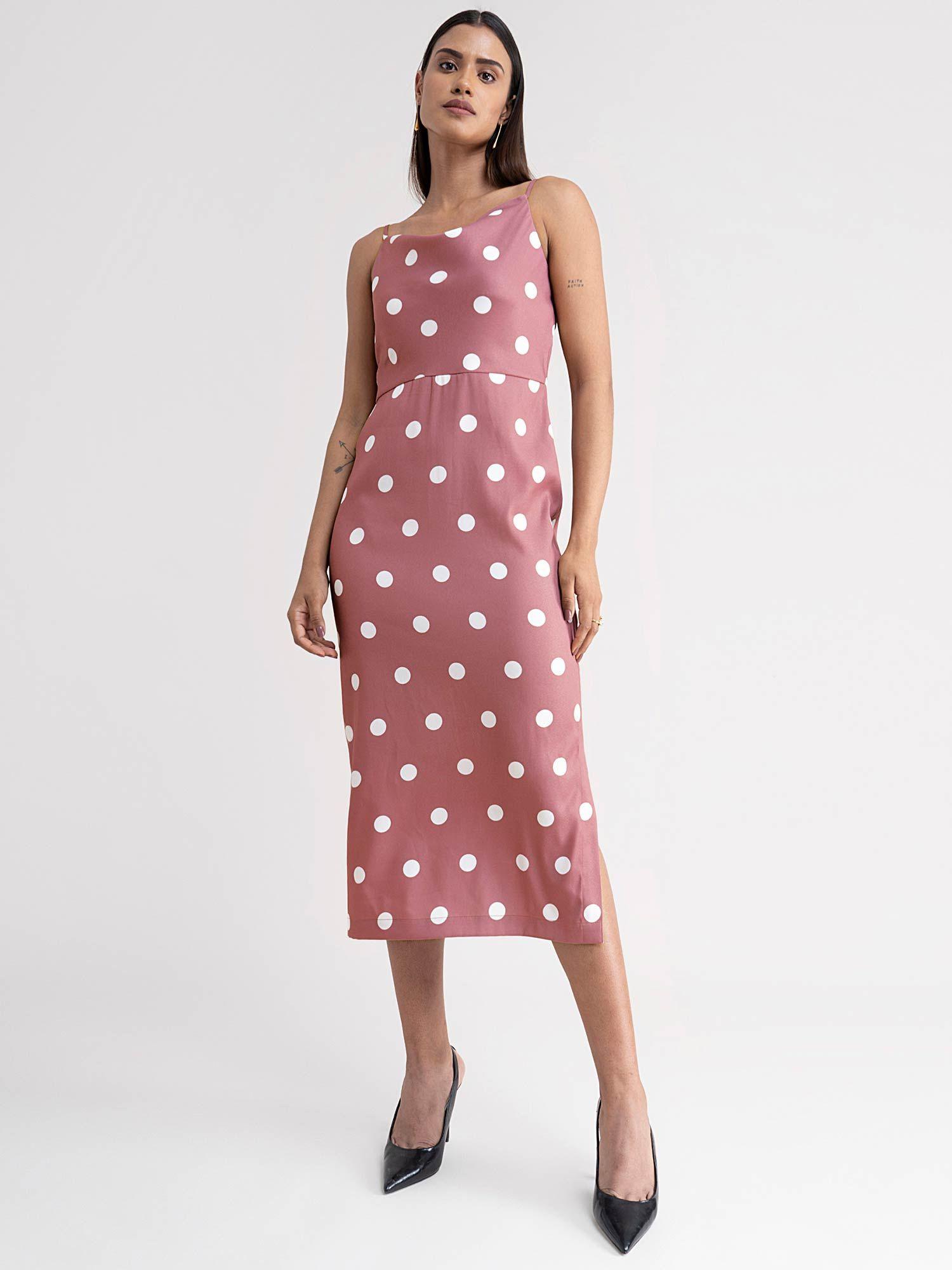 polka dot cowl neck dress - dusty pink