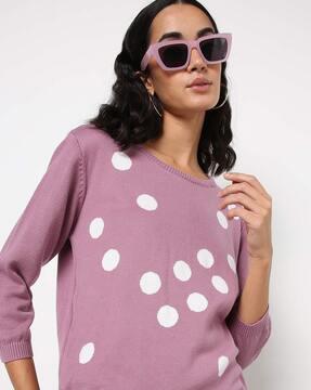 polka-dot embroidered round-neck sweatshirt