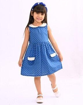 polka-dot fit & flare dress with round neck