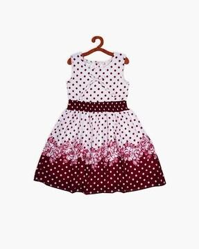 polka-dot fit & flare dress with waist tie-up