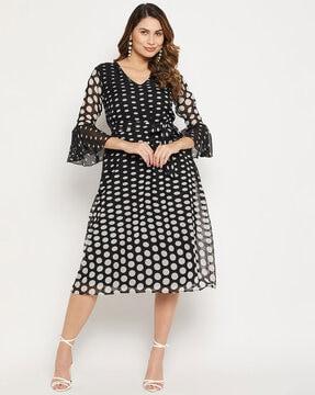 polka-dot fit and flare dress