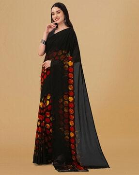 polka-dot georgette saree with contrast border