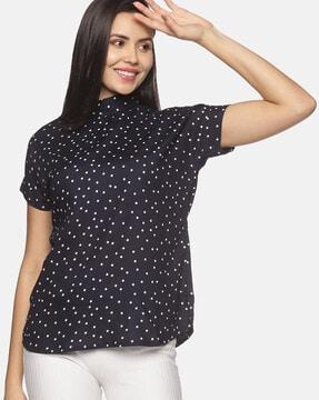 polka-dot high-neck top