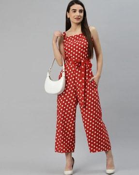 polka-dot jumpsuit with waist tie-up