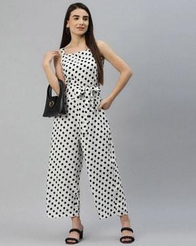 polka-dot jumpsuit with waist tie