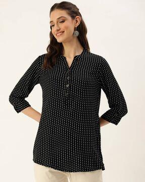 polka-dot mandarin collared tunic