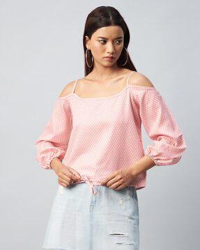 polka-dot off-shoulder top