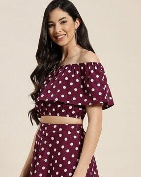 polka-dot off-shoulder top