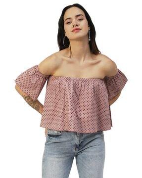 polka-dot off-shoulder top