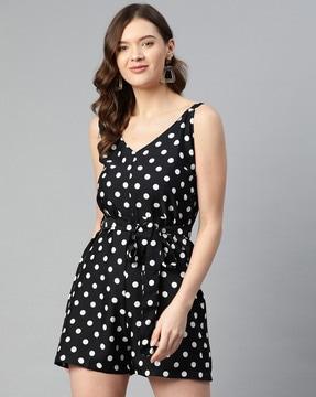 polka-dot playsuit with waist tie-up