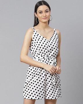 polka-dot playsuit with waist tie-up