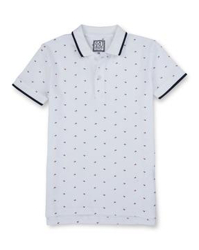 polka-dot polo t-shirt with short-length sleeves