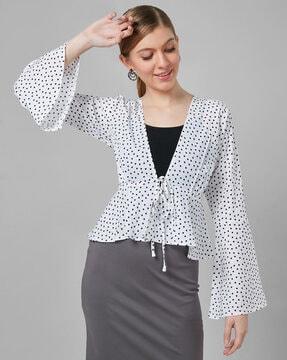 polka-dot polyester peplum shrug