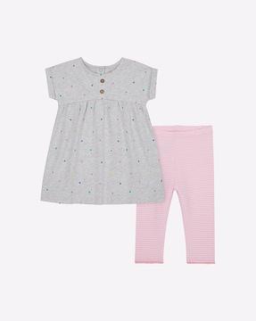 polka-dot print a-line dress & leggings set