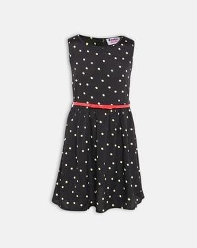polka-dot print a-line dress with belt