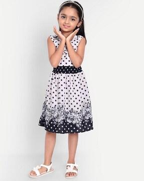 polka-dot print a-line dress with bow accent