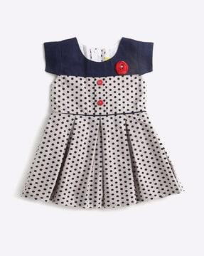 polka-dot print a-line dress with corsage