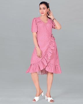 polka-dot print a-line dress with ruffles