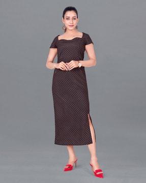 polka-dot print a-line dress with side slit