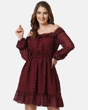 polka-dot print a-line dress