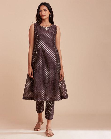 polka-dot print a-line kurta