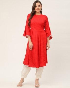 polka-dot print a-line kurta