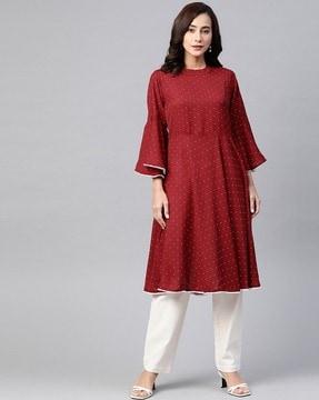 polka-dot print a-line kurta