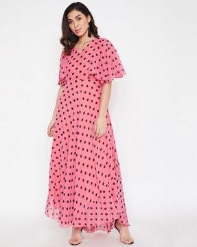polka dot print a-line maxi dress