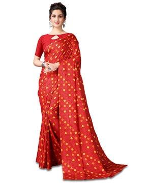 polka-dot print art silk saree