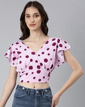 polka-dot print blouson top