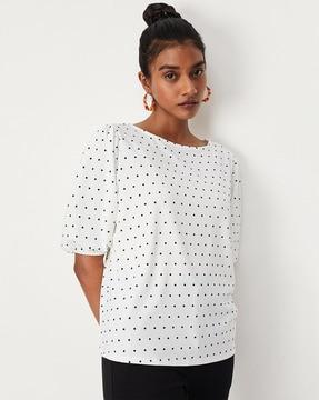 polka-dot print boat-neck top