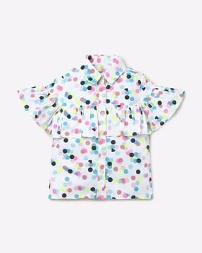 polka-dot print button-down top