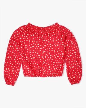 polka-dot print button-front blouse