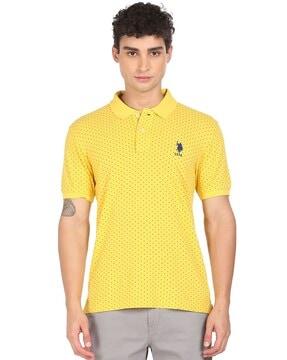 polka-dot print cotton polo t-shirt