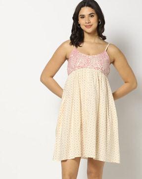 polka-dot print dress with embroidered yoke