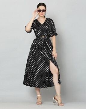 polka-dot print fit & flare dress