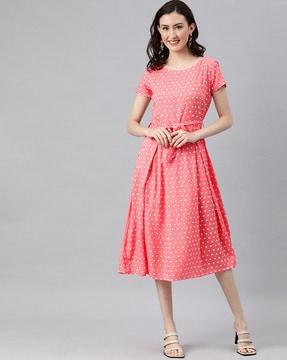 polka-dot print fit &flare dress